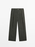 100% linen wide-leg trousers