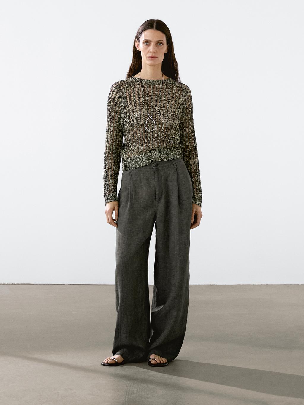 100% linen wide-leg trousers