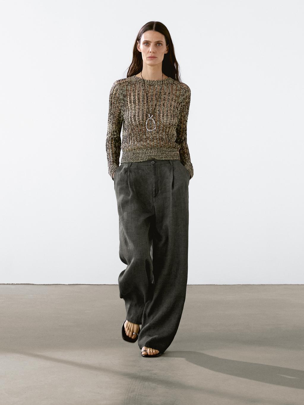 100% linen wide-leg trousers