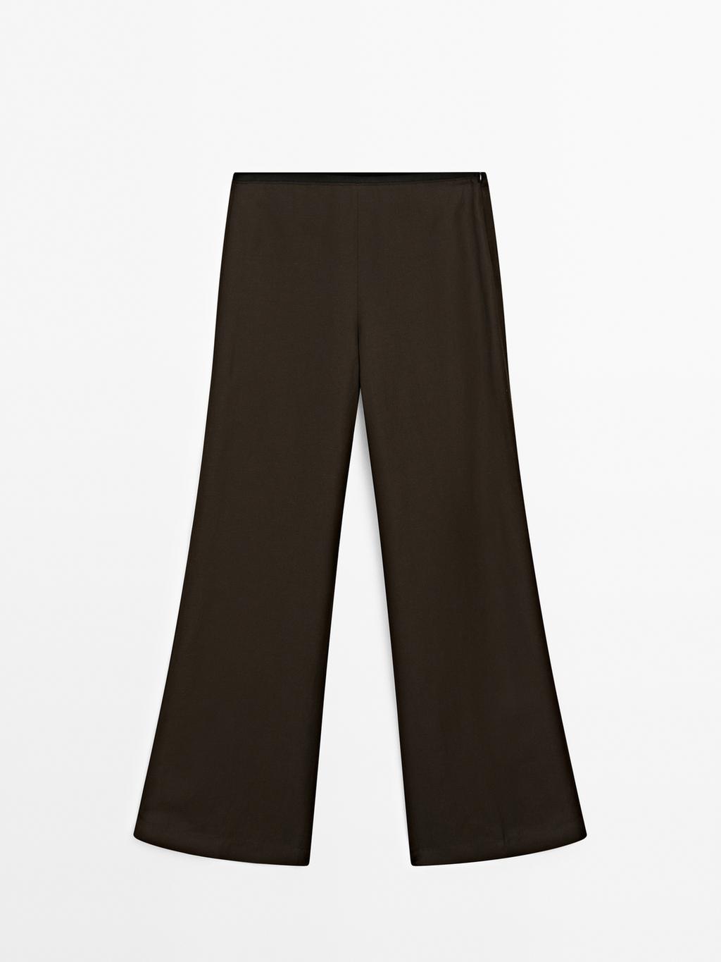Linen blend trousers with elastic waistband