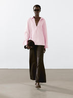 Linen blend trousers with elastic waistband