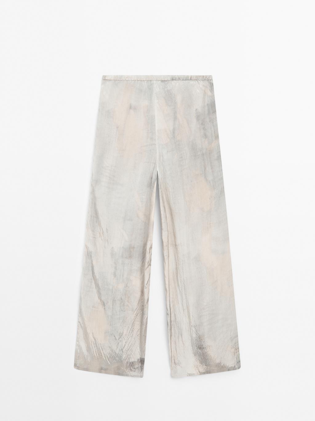Flowing straight-leg print trousers