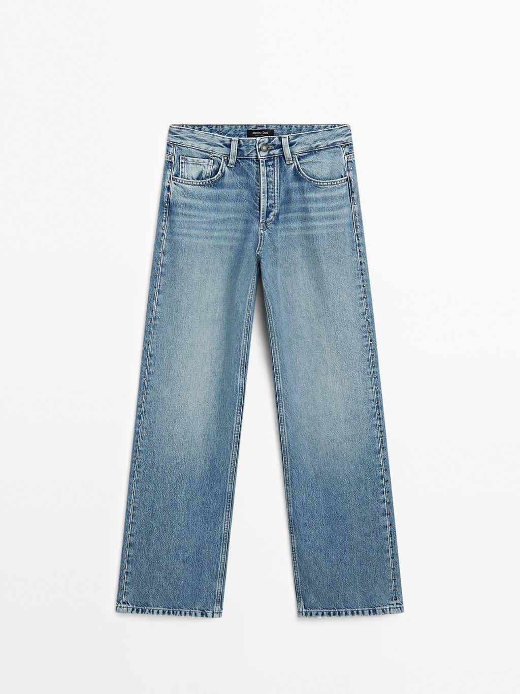 Mid-rise wide-leg jeans with studs