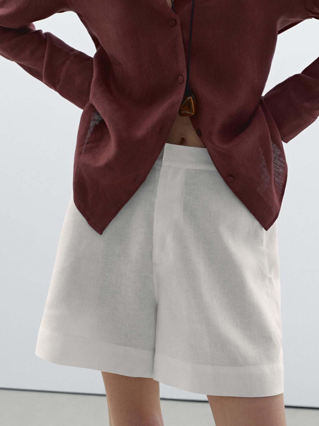 100% linen short Bermuda shorts