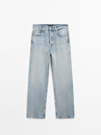Cotton blend high-waist straight-leg jeans