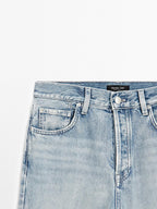 Cotton blend high-waist straight-leg jeans