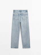 Cotton blend high-waist straight-leg jeans