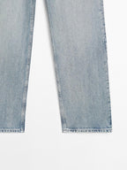 Cotton blend high-waist straight-leg jeans