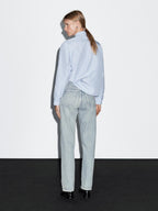 Cotton blend high-waist straight-leg jeans