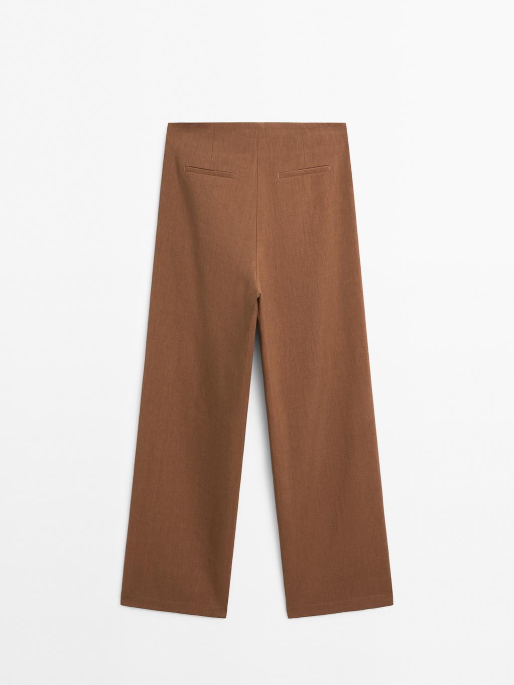 Linen blend wide-leg trousers