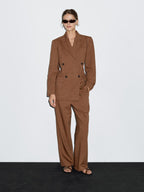 Linen blend wide-leg trousers