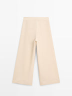 Linen blend darted wide-leg trousers