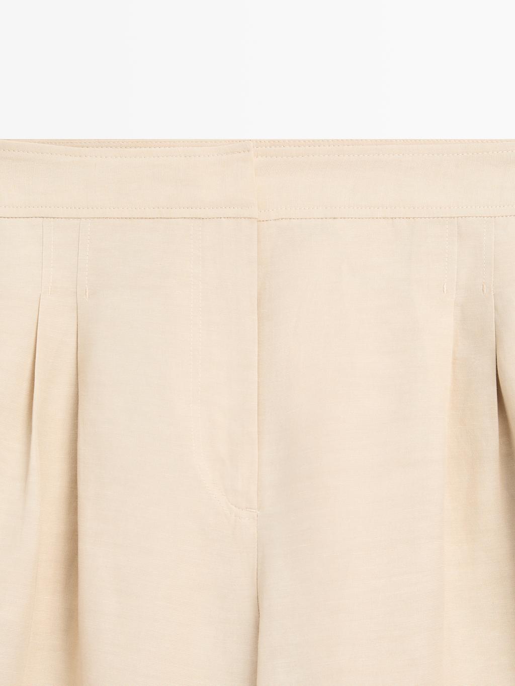 Linen blend darted wide-leg trousers