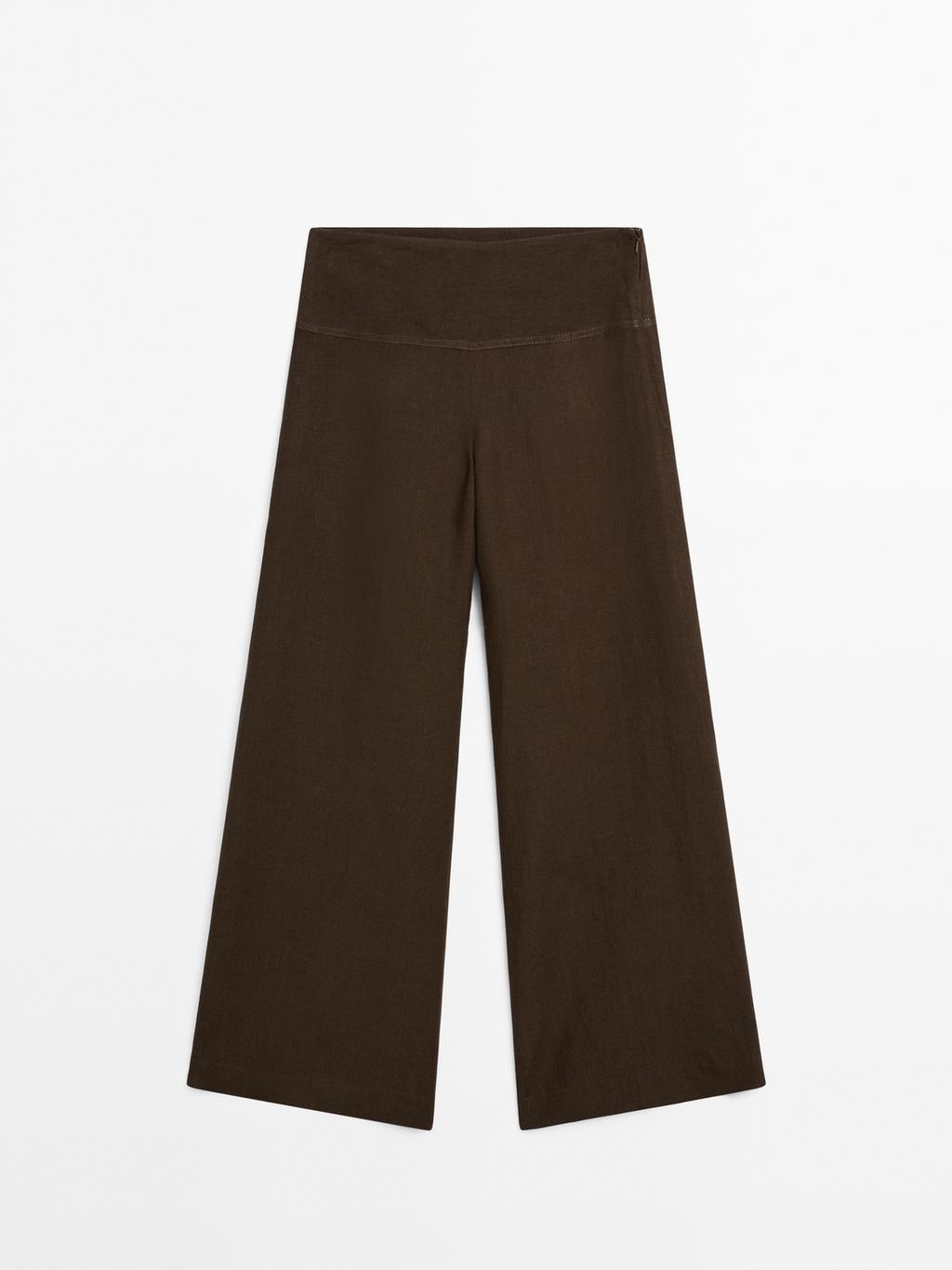 High-waist wide-leg linen trousers