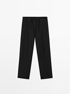 Flowing linen blend barrel fit trousers