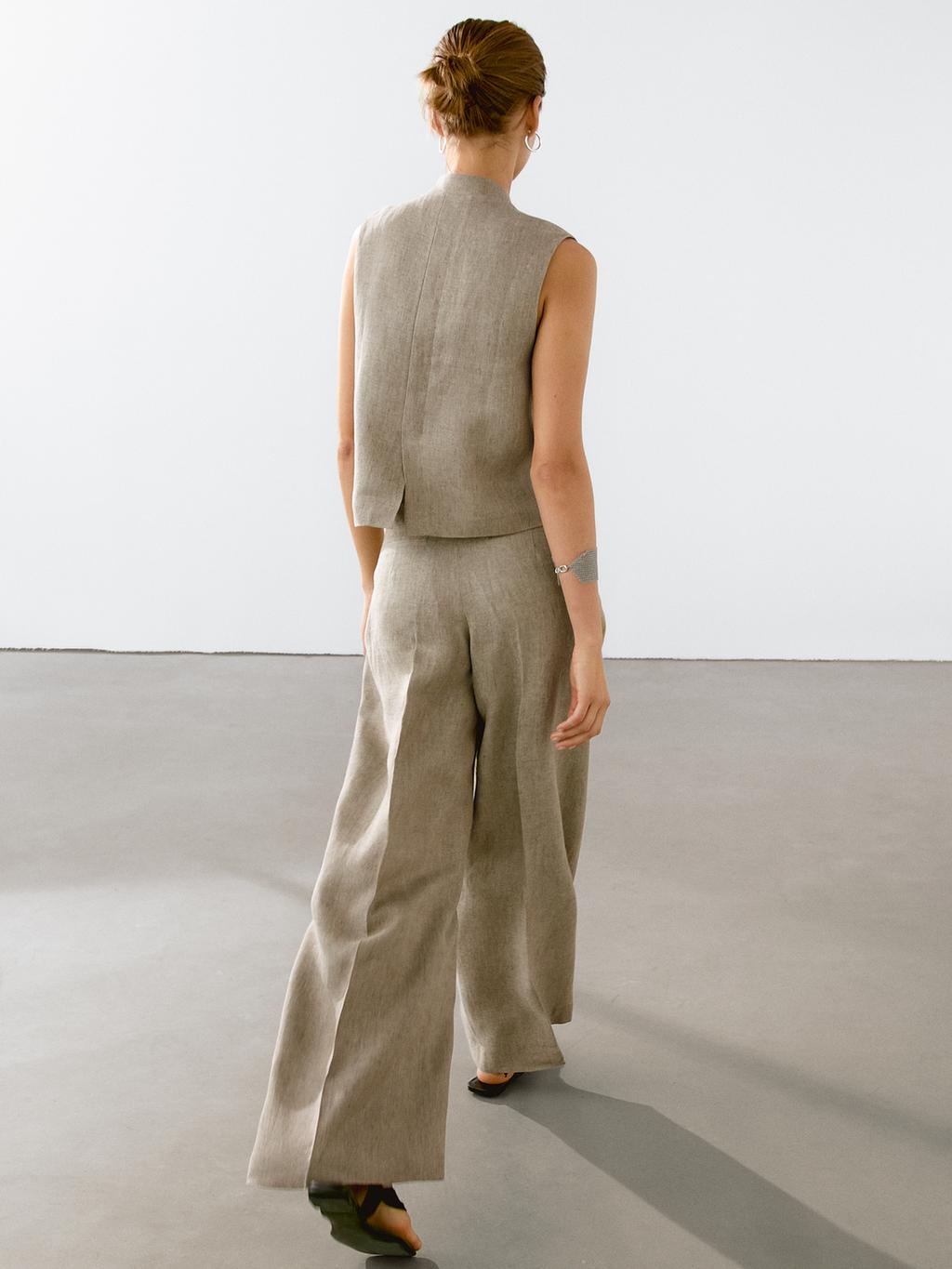 Linen blend darted trousers