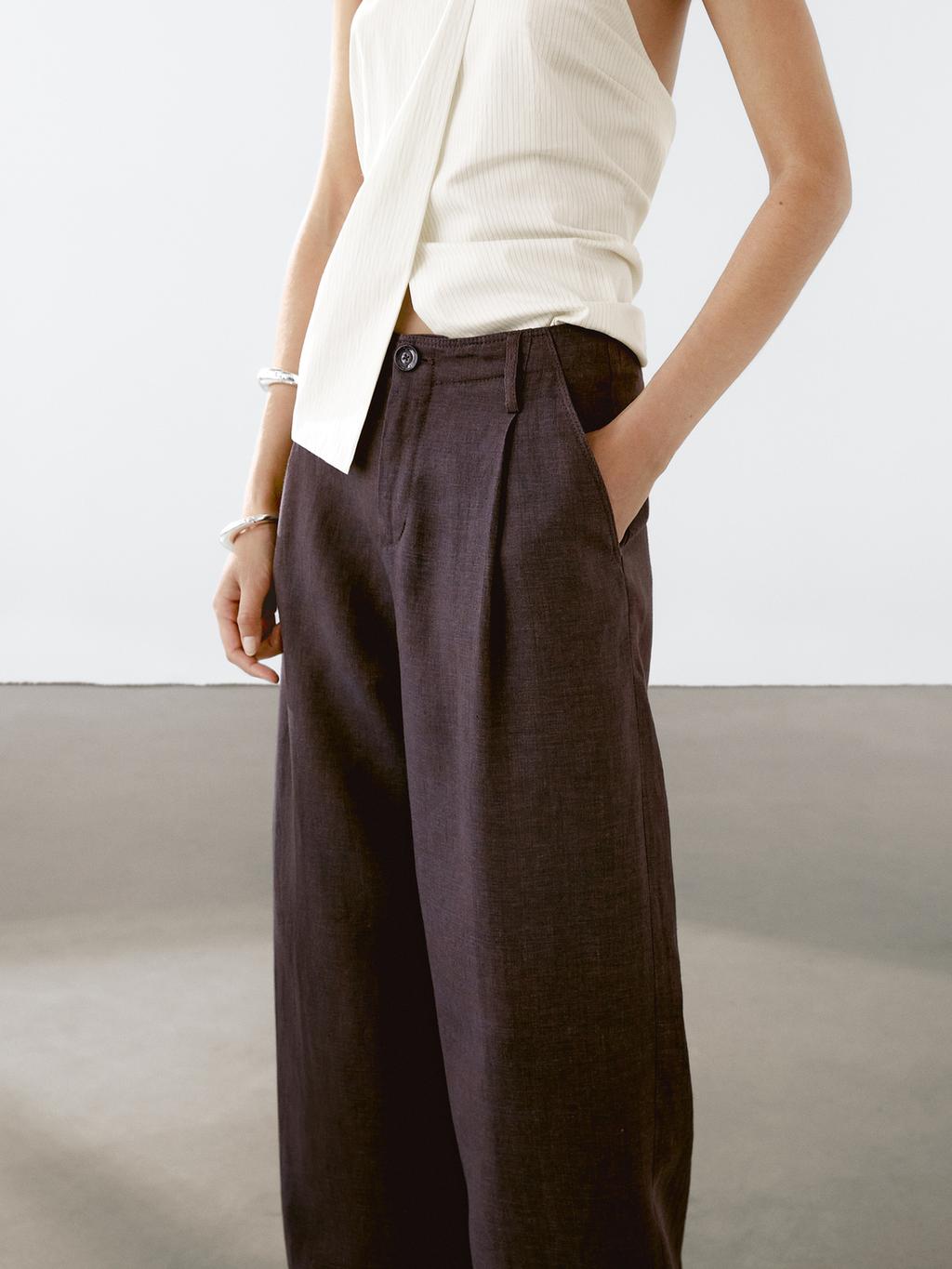 100% linen relaxed fit trousers