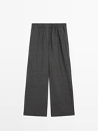 100% wool wide-leg textured trousers