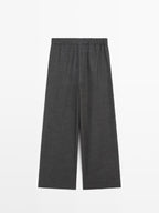 100% wool wide-leg textured trousers