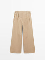 Wide-leg darted trousers