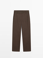 Straight-leg cotton blend trousers