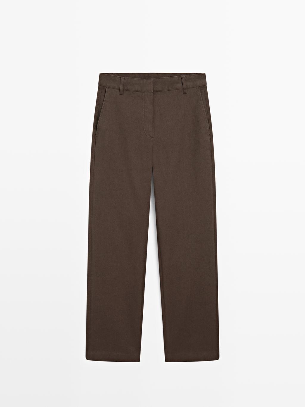 Straight-leg cotton blend trousers