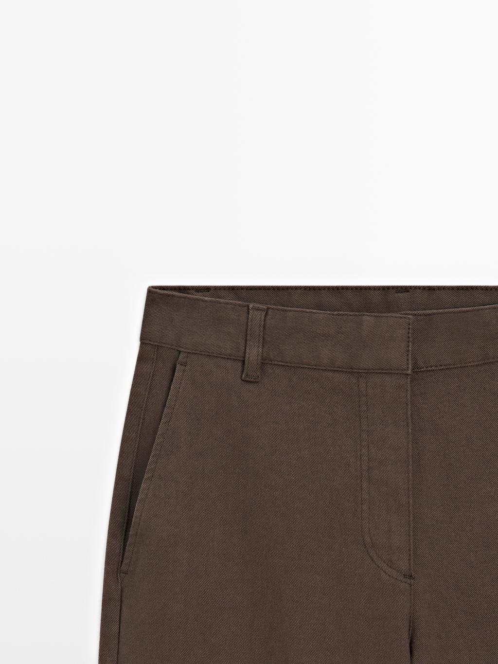 Straight-leg cotton blend trousers