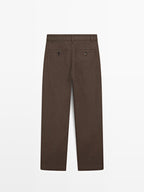 Straight-leg cotton blend trousers