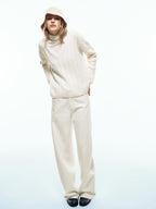 Textured wide-leg denim-effect trousers