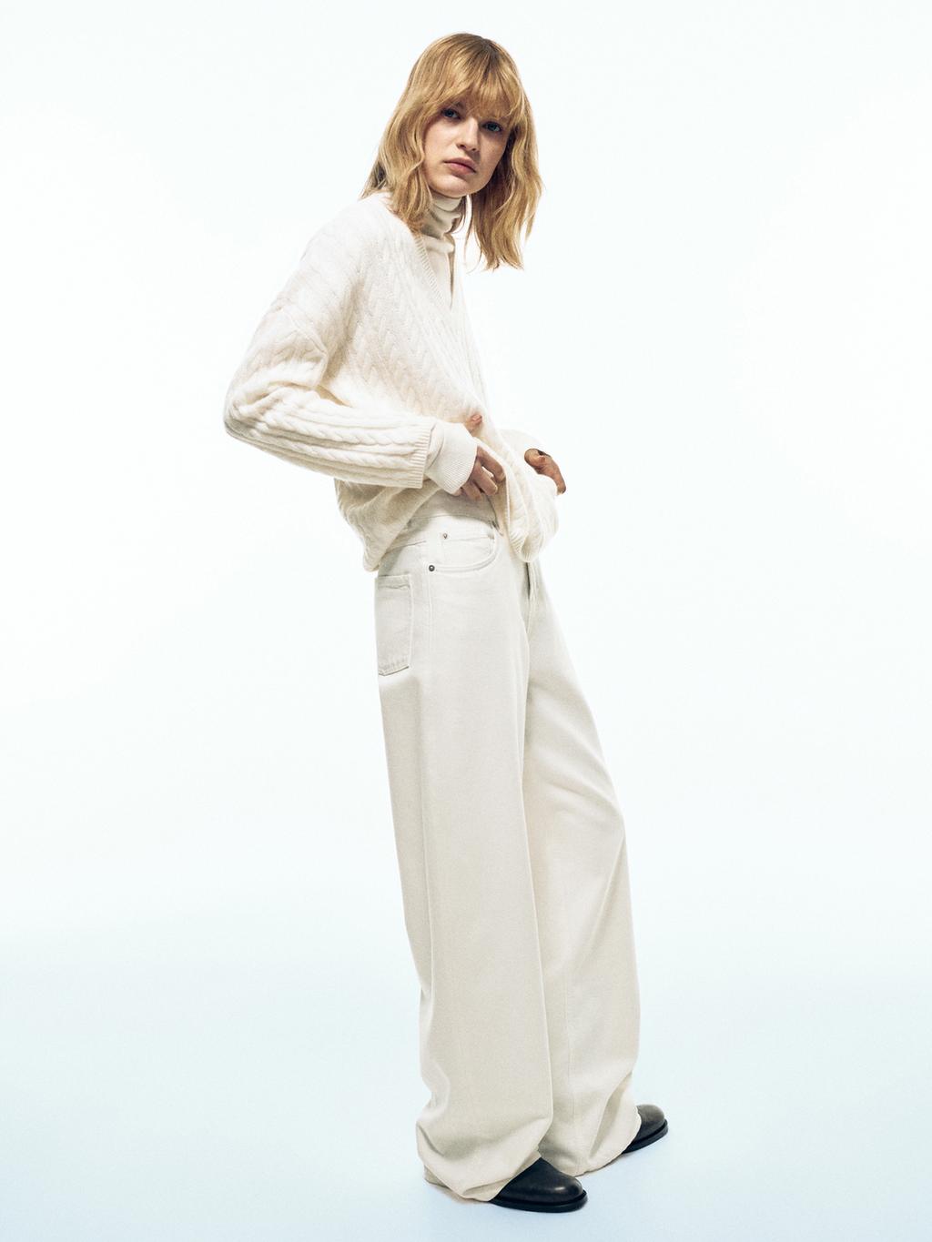 Textured wide-leg denim-effect trousers