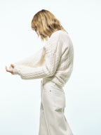 Textured wide-leg denim-effect trousers