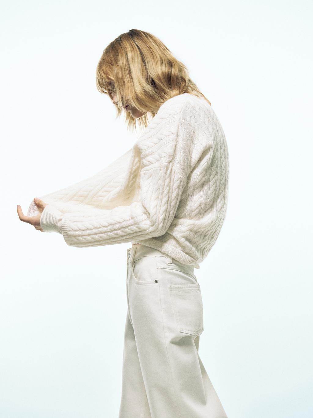 Textured wide-leg denim-effect trousers