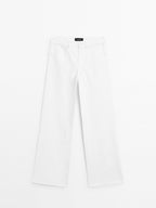 Textured wide-leg denim-effect trousers