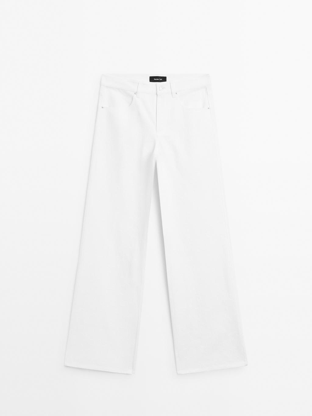 Textured wide-leg denim-effect trousers