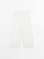 100% linen trousers with frayed detail