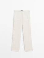 Straight fit flowing linen blend trousers