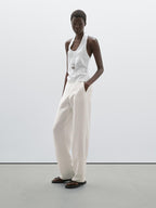 Straight fit flowing linen blend trousers