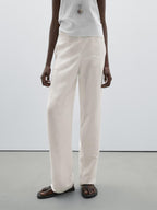 Straight fit flowing linen blend trousers