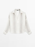 Flowing striped linen blend blouse