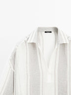 Flowing striped linen blend blouse