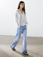 Flowing striped linen blend blouse