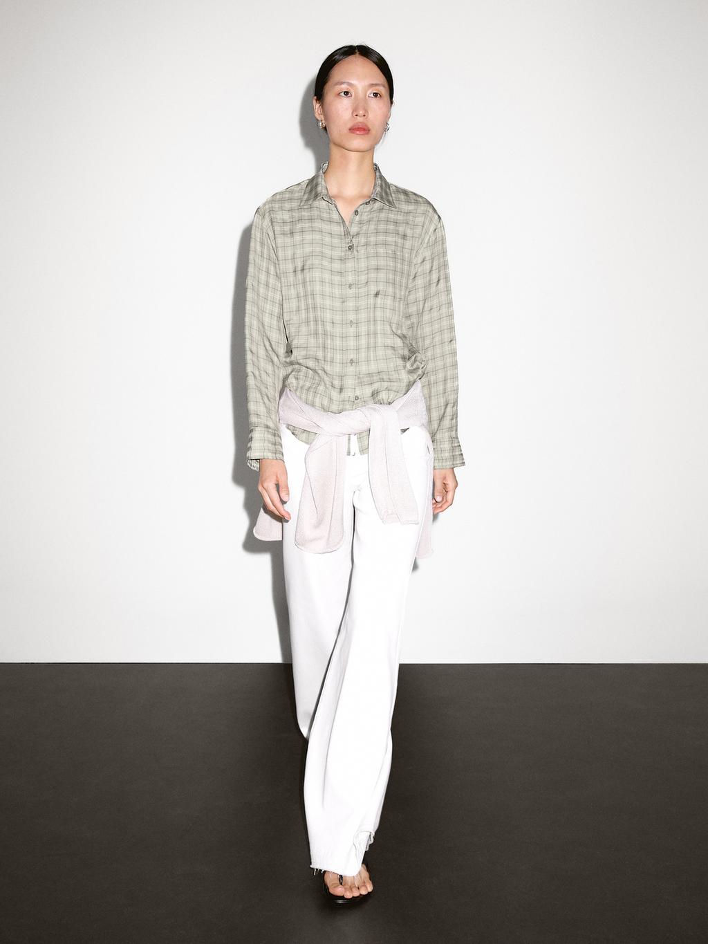 Flowing 100% cupro check shirt