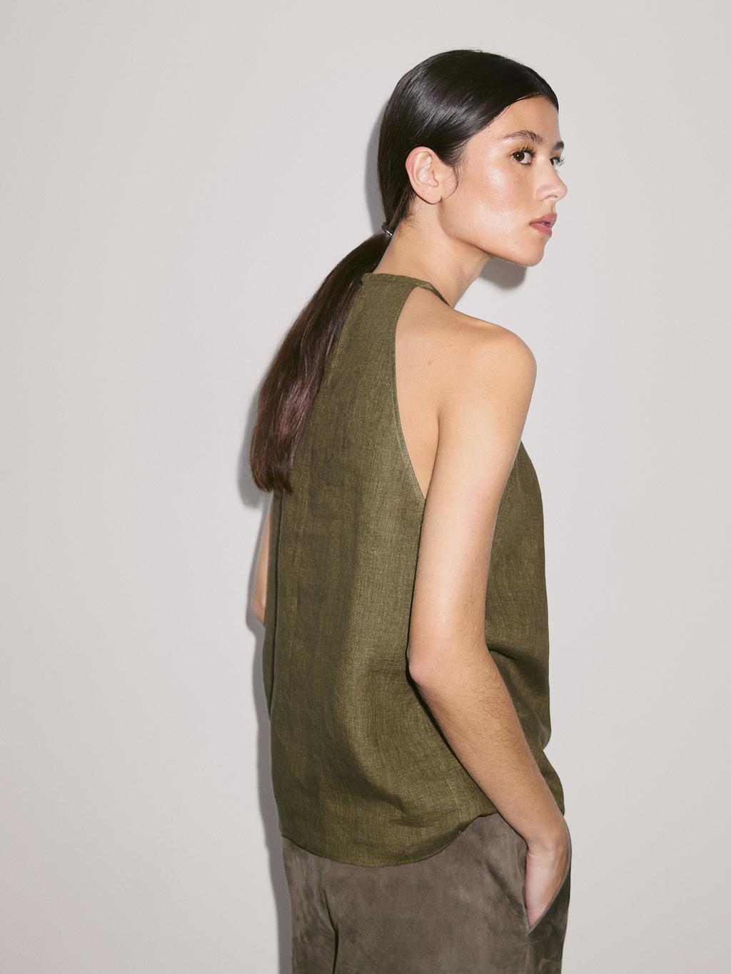 100% linen crossover halter top