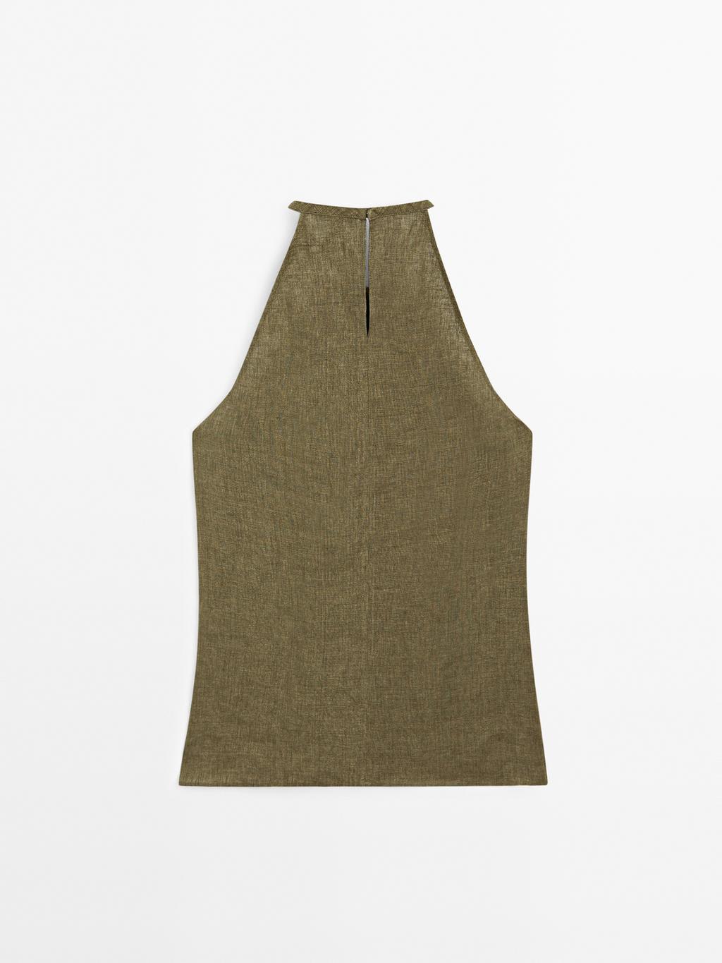 100% linen crossover halter top
