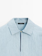 Oversize denim blouse with puff sleeves