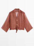 Semi-sheer shirt with tie detail