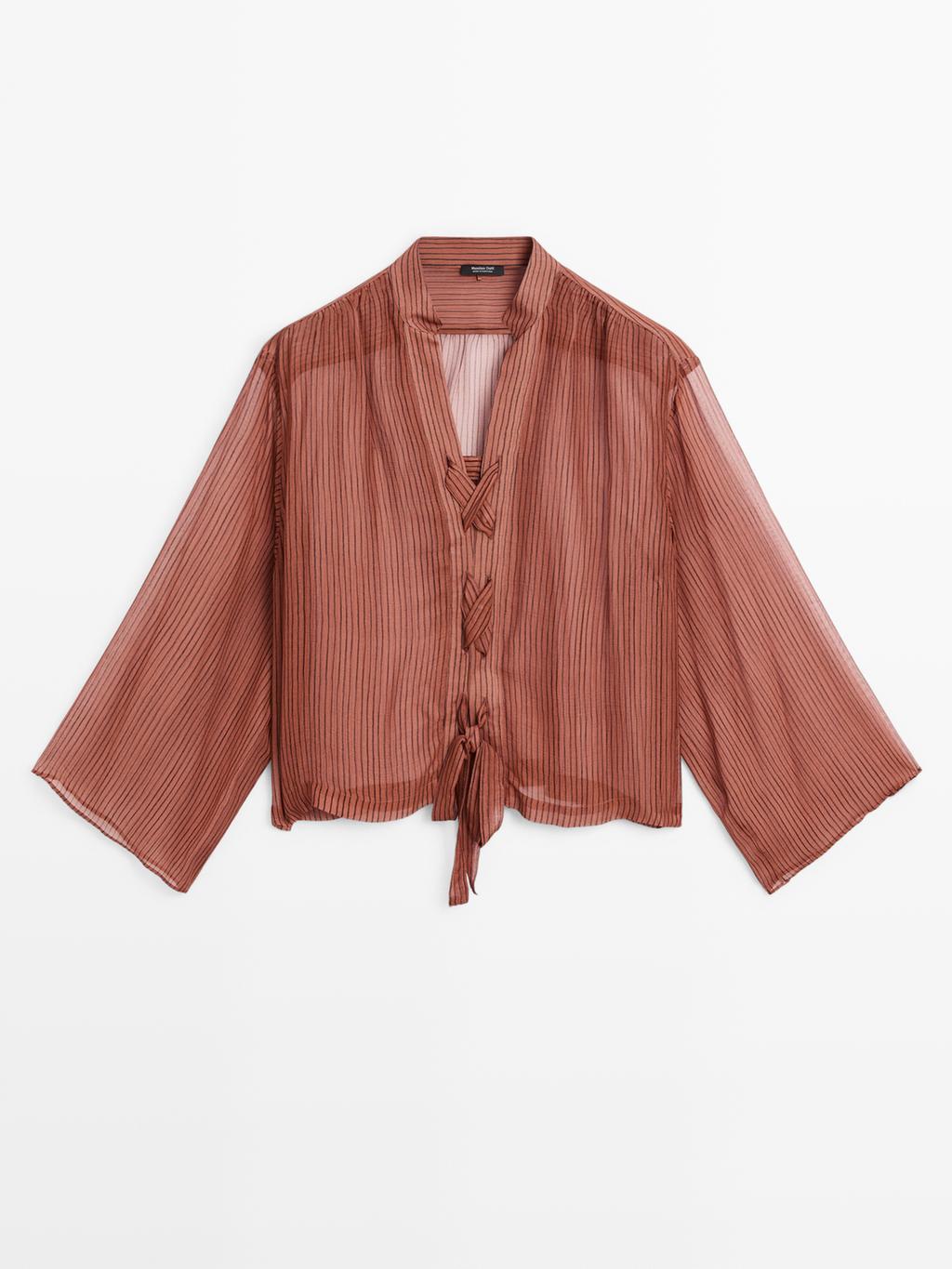Semi-sheer shirt with tie detail