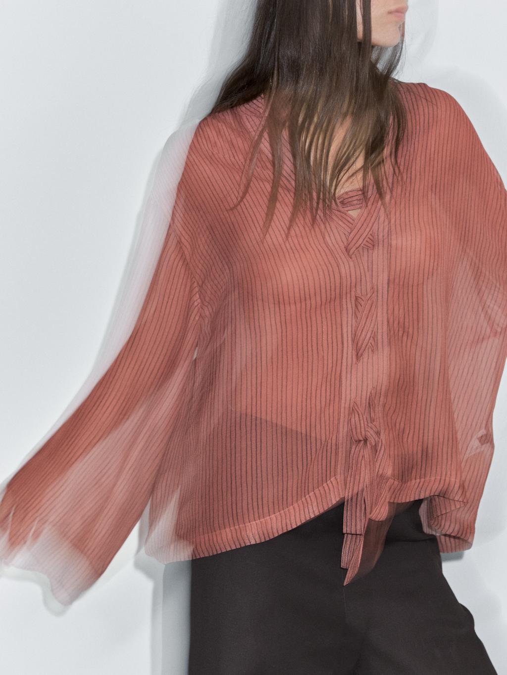 Semi-sheer shirt with tie detail