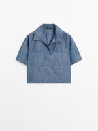 Short sleeve cotton and linen polo shirt