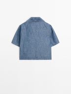 Short sleeve cotton and linen polo shirt